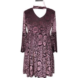 Uncle Frank Mauve Velvet Burnout Babydoll Choker Dress Size Medium EUC
